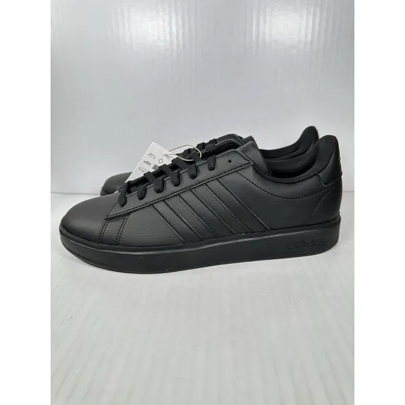Size 11 adidas Grand Court 2.0 Cloudfoam Sneaker Black Leather Shoe Mens GW9198