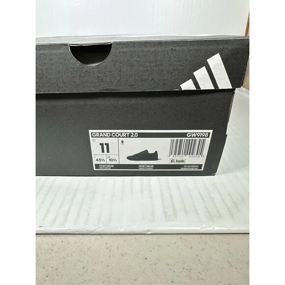 Size 11 adidas Grand Court 2.0 Cloudfoam Sneaker Black Leather Shoe Mens GW9198