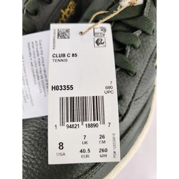 Size 8 Reebok Bodega x Club C 85 Range Green Tennis Court Leather Sneakers Shoes