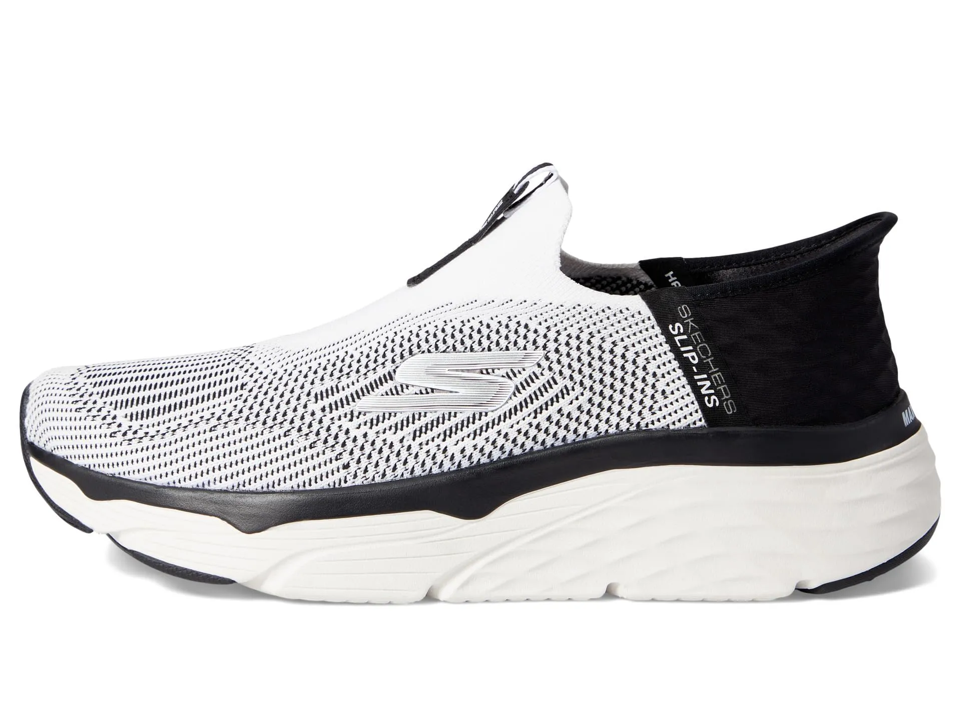 Skechers Men's Max Cushioning Slip-ins-Athletic Slip-on Running Walking Shoes with Memory Foam Sneaker, White/Black, 7