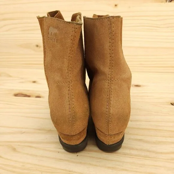 Sorel Joan Of Arctic Women's Boots Sz 5 Brown Suede Lace Up Hidden Wedge Outdoor