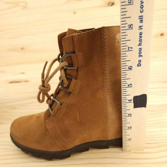 Sorel Joan Of Arctic Women's Boots Sz 5 Brown Suede Lace Up Hidden Wedge Outdoor
