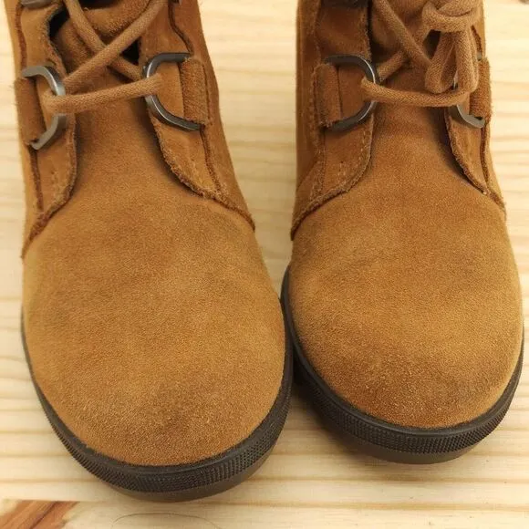 Sorel Joan Of Arctic Women's Boots Sz 5 Brown Suede Lace Up Hidden Wedge Outdoor