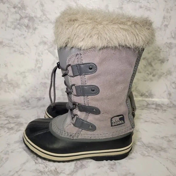 Sorel Women Boots Size 4 Gray Joan of Arctic Boot Shoes Suede Fur Outdoor Winter