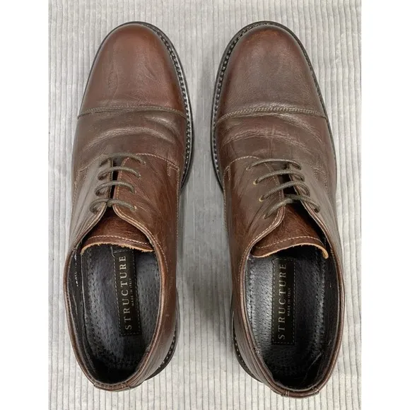Structure Made In Italy Men's Brown Leather Lace Up Dress Shoes Size US 9D 69334