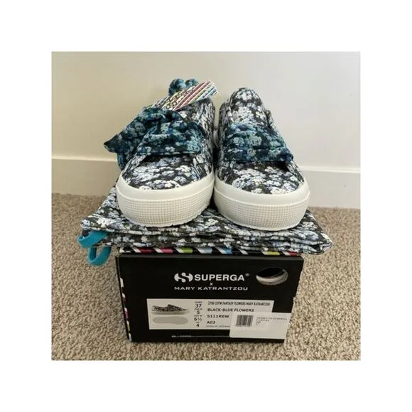 SUPERGA Womens Blue Limited Edition Mary Katrantzou Almond Training Shoes 7.5