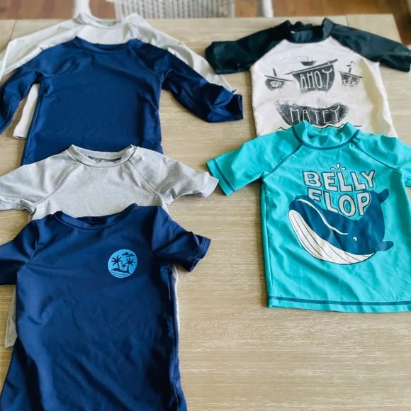 Toddler boy swim (2T), suits, shorts, rash guards, hats, 14 coordinating pieces