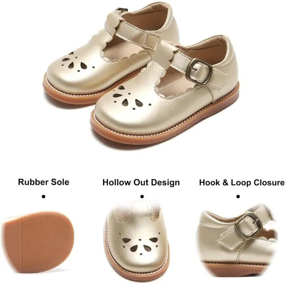 Toddler Little Girl Mary Jane Dress Shoes B366-gold