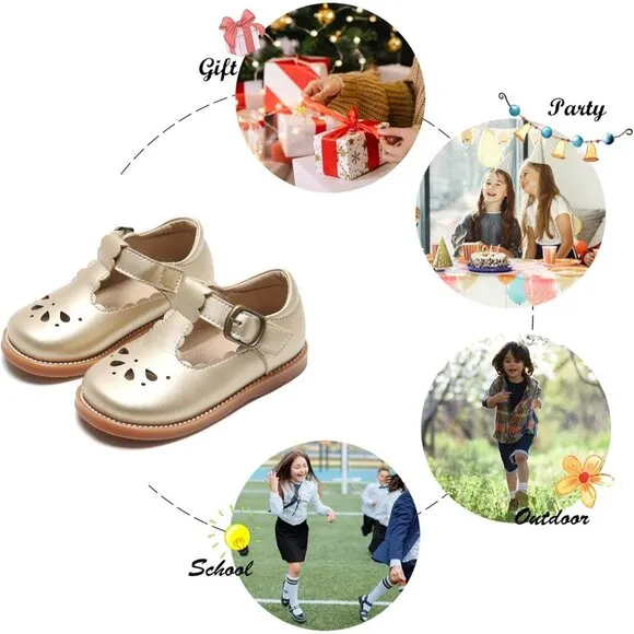 Toddler Little Girl Mary Jane Dress Shoes B366-gold
