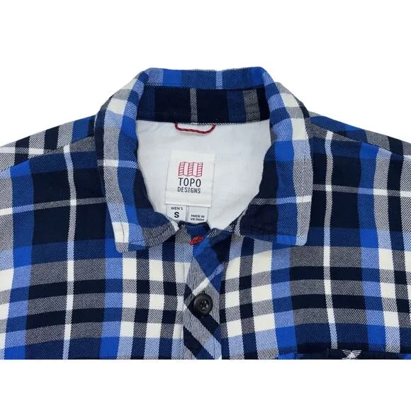 Topo Designs Men’s Flannel Shirt Small Blue Plaid Long Sleeve Outdoors Western