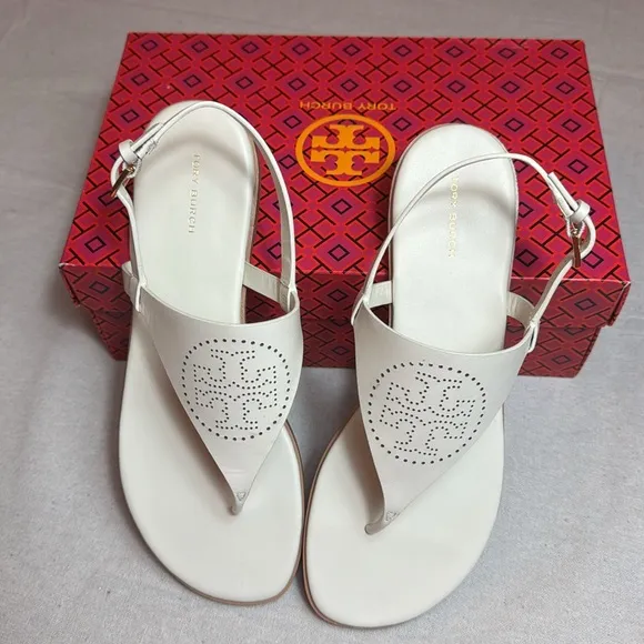 Tory. Burch Capri Perf Smooth Leather Samdals.