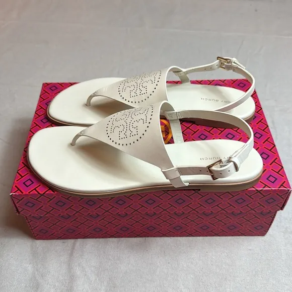 Tory. Burch Capri Perf Smooth Leather Samdals.