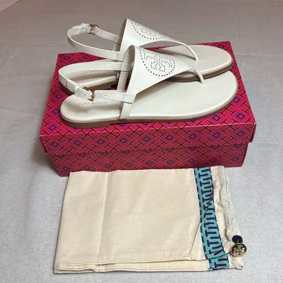 Tory. Burch Capri Perf Smooth Leather Samdals.