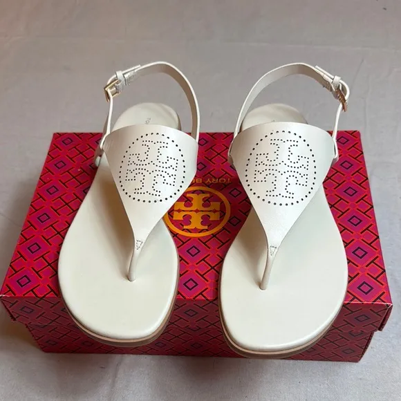 Tory. Burch Capri Perf Smooth Leather Samdals.