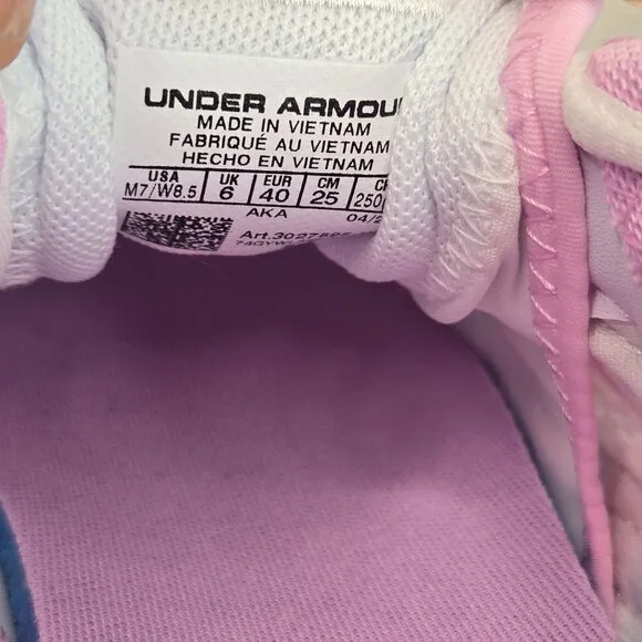 Under Armour Athletic Sneaker Womens 8.5 White Pink Low Top Sporty Running Shoes
