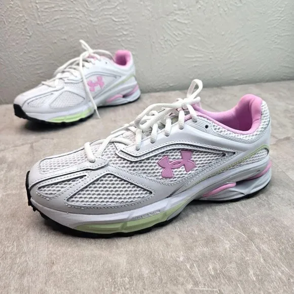 Under Armour Athletic Sneaker Womens 8.5 White Pink Low Top Sporty Running Shoes