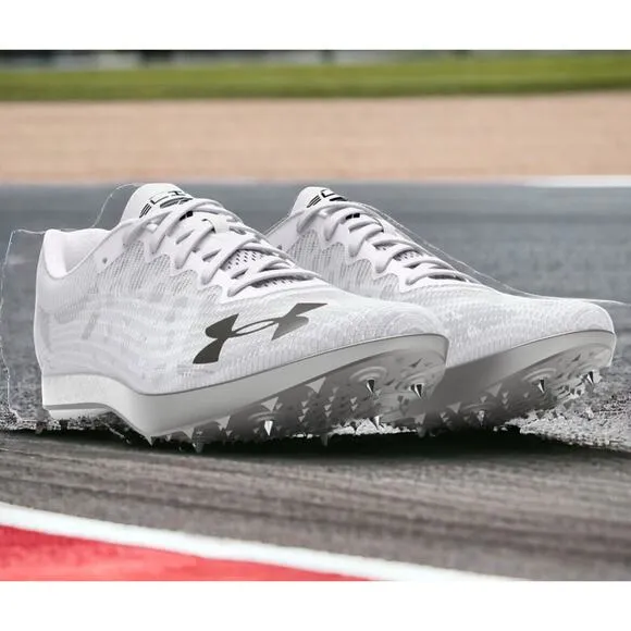 Under Armour Shakedown Elite White Track Field Race Run Spikes Shoes Mens 11 NEW