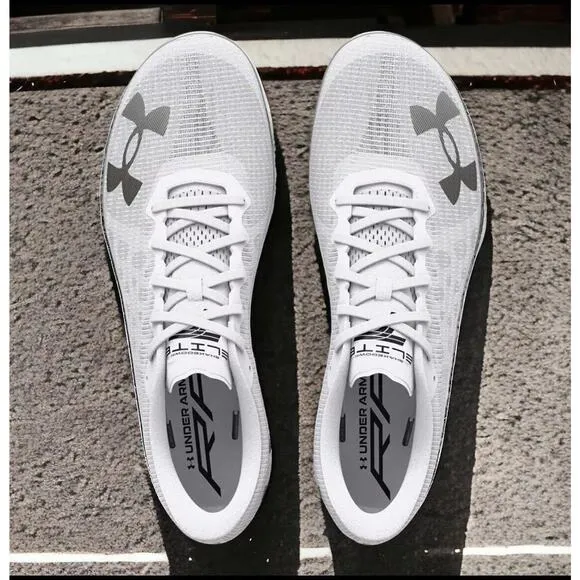 Under Armour Shakedown Elite White Track Field Race Run Spikes Shoes Mens 11 NEW