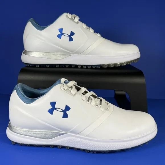 Under Armour UA Golf Women's 9.5 White Blue Spikeless Performance Sneakers Shoes