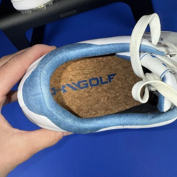 Under Armour UA Golf Women's 9.5 White Blue Spikeless Performance Sneakers Shoes