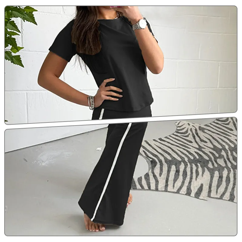 🏙️【Urbanes modernes Damen-Sportset mit Rundhalsausschnitt und figurbetontem Design】👗
