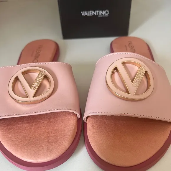 Valentino shoes! Garavani logo slides pink leather sandals, women size 38, Italy