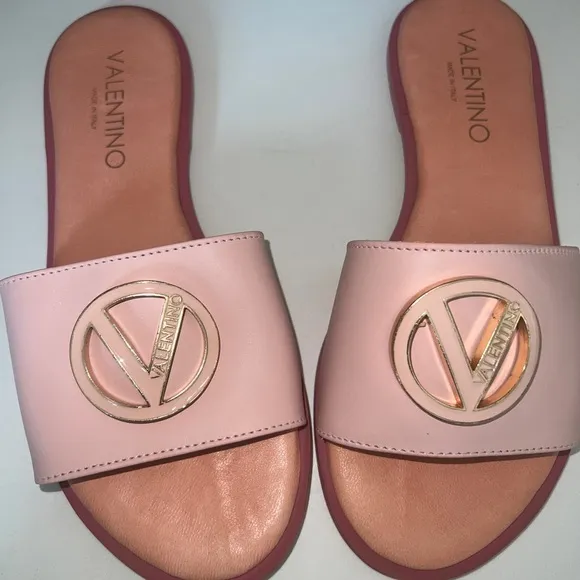 Valentino shoes! Garavani logo slides pink leather sandals, women size 38, Italy