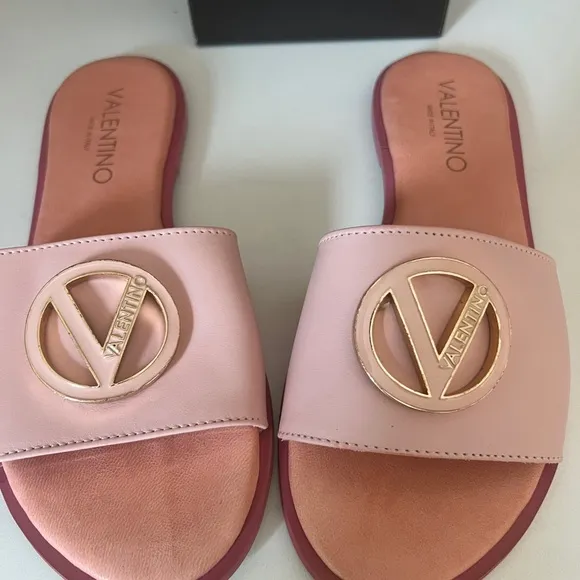 Valentino shoes! Garavani logo slides pink leather sandals, women size 38, Italy