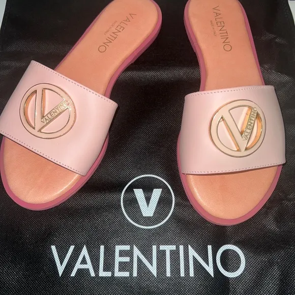 Valentino shoes! Garavani logo slides pink leather sandals, women size 38, Italy