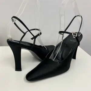 Vera Wang Silk Evening Shoes Black Crystal Buckles Made In Italy‎ Size 8 1/2 M