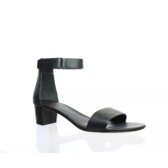 VINCE Raine Black Leather Ankle Strap City Sandals Open Toe Heels Lizard Size8