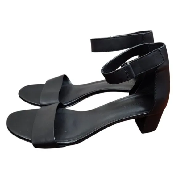 VINCE Raine Black Leather Ankle Strap City Sandals Open Toe Heels Lizard Size8