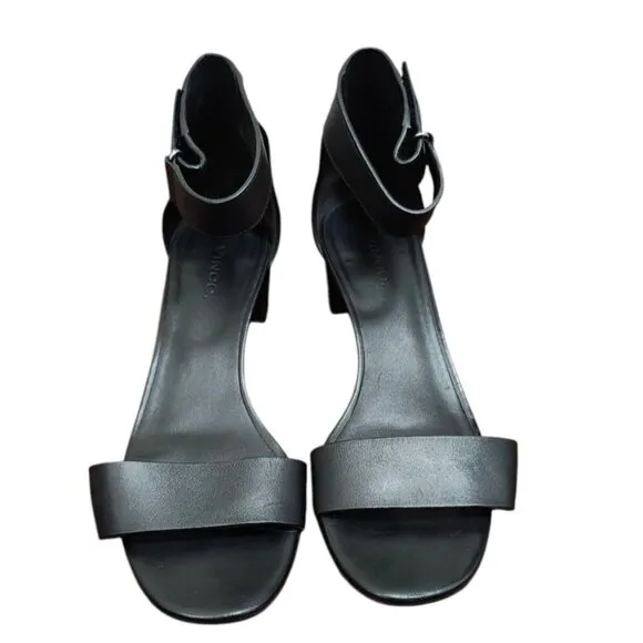 VINCE Raine Black Leather Ankle Strap City Sandals Open Toe Heels Lizard Size8