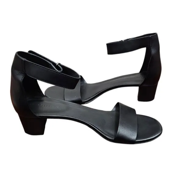 VINCE Raine Black Leather Ankle Strap City Sandals Open Toe Heels Lizard Size8