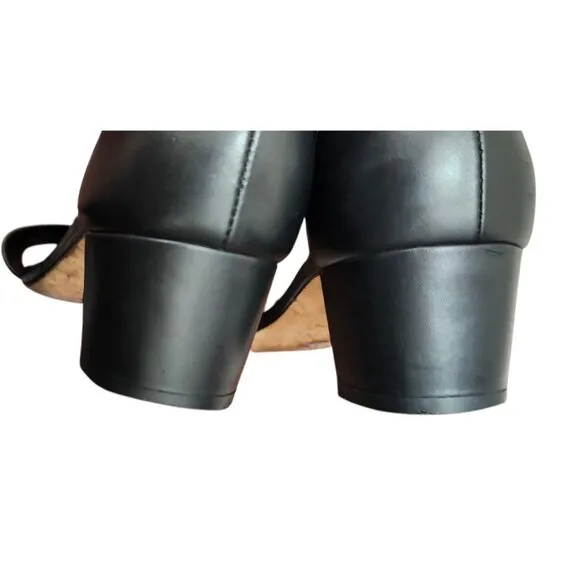VINCE Raine Black Leather Ankle Strap City Sandals Open Toe Heels Lizard Size8