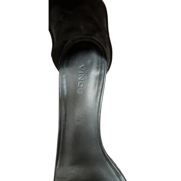 VINCE Raine Black Leather Ankle Strap City Sandals Open Toe Heels Lizard Size8