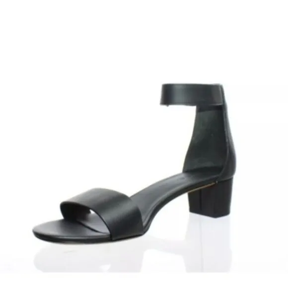 VINCE Raine Black Leather Ankle Strap City Sandals Open Toe Heels Lizard Size8