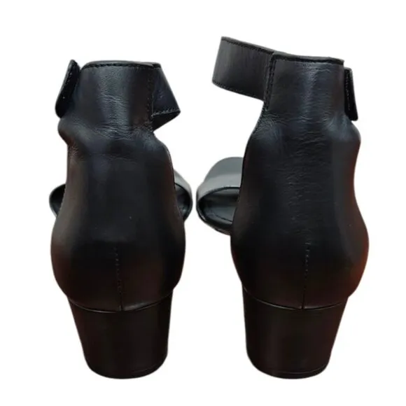 VINCE Raine Black Leather Ankle Strap City Sandals Open Toe Heels Lizard Size8