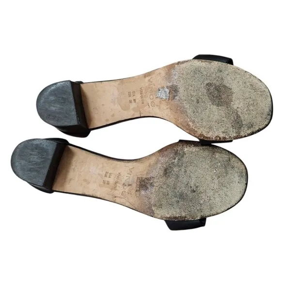 VINCE Raine Black Leather Ankle Strap City Sandals Open Toe Heels Lizard Size8