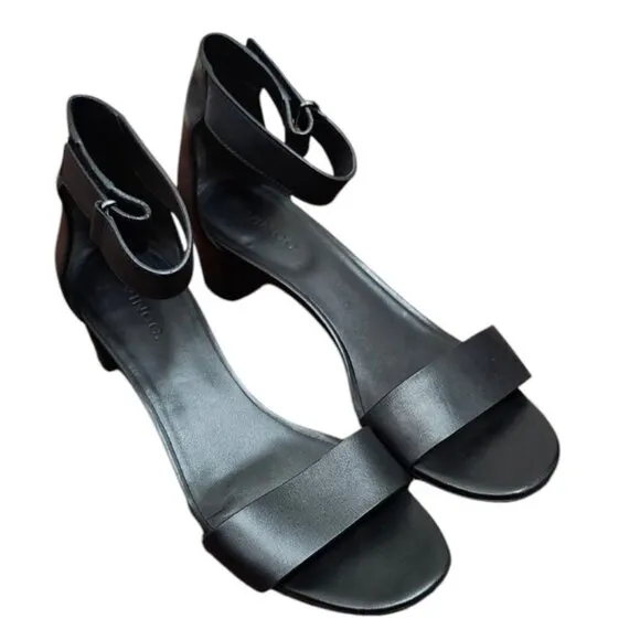VINCE Raine Black Leather Ankle Strap City Sandals Open Toe Heels Lizard Size8