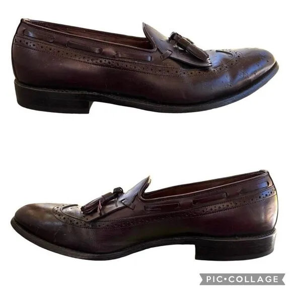 Vintage Allen Edmonds Mansfield Long Wing Kilt Tassel Loafer Burgundy Size 10 RR