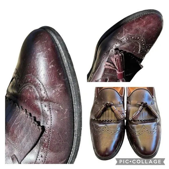 Vintage Allen Edmonds Mansfield Long Wing Kilt Tassel Loafer Burgundy Size 10 RR