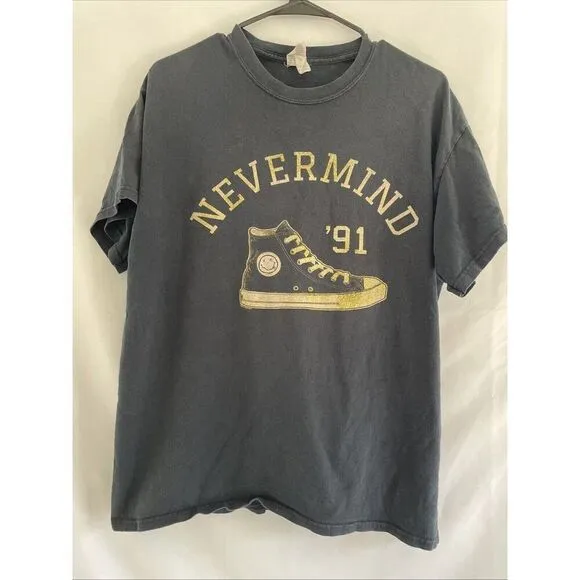 Vintage Nirvana Band Black T Shirt Nevermind ‘91 Shoes Converse Rare Men’s large