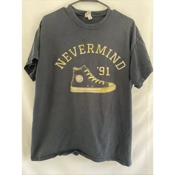 Vintage Nirvana Band Black T Shirt Nevermind ‘91 Shoes Converse Rare Men’s large