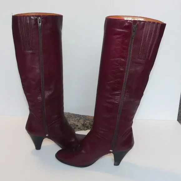 Women's Vintage Bootalinos Cordovan tall heeled boot leather sz 7.5 M