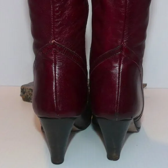 Women's Vintage Bootalinos Cordovan tall heeled boot leather sz 7.5 M