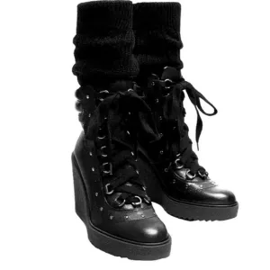ZARA Black Studded Wedge Socked Boot - Size US‎ 8 / EU 39
