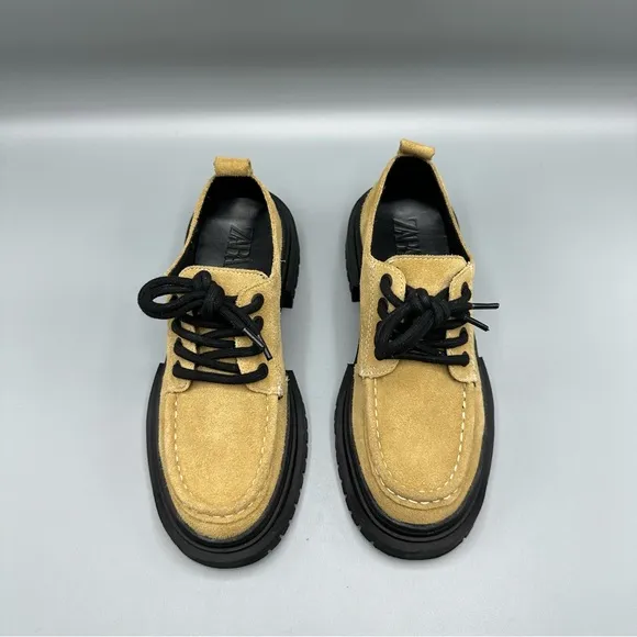 ZARA Kids Leather Loafer shoes tan beige